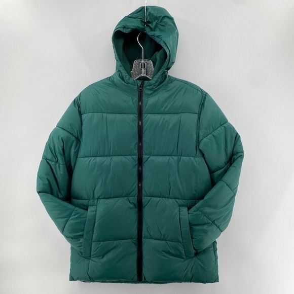 Old Navy Jacket Youth XL 14/16 Winter Green Puffer Full Front Zipper Side Pocket - Picture 2 of 9